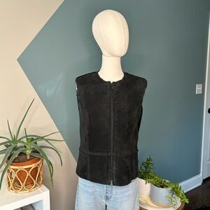Vintage Suede Shearling Vest Y2K Boho Western Raw Edge Leather Layering Size 8